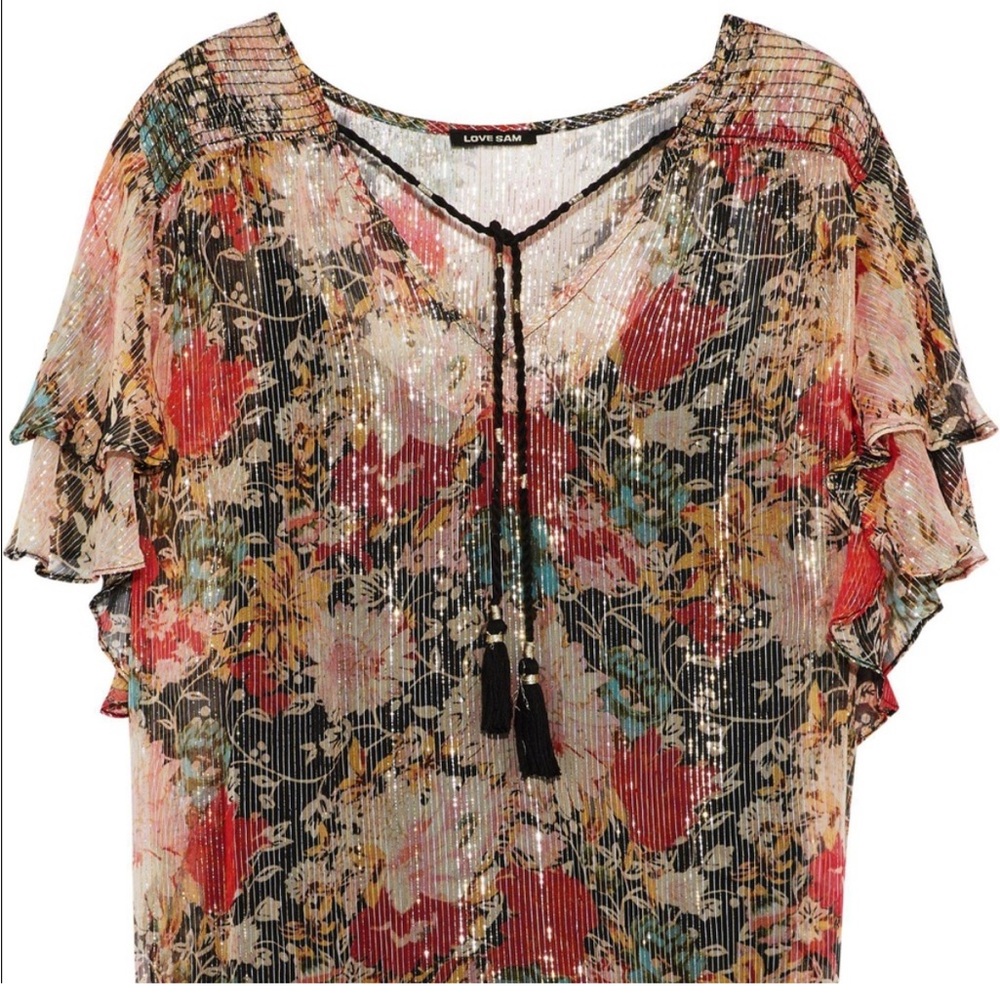 Love Sam Floral Metallic Stitched Blouse